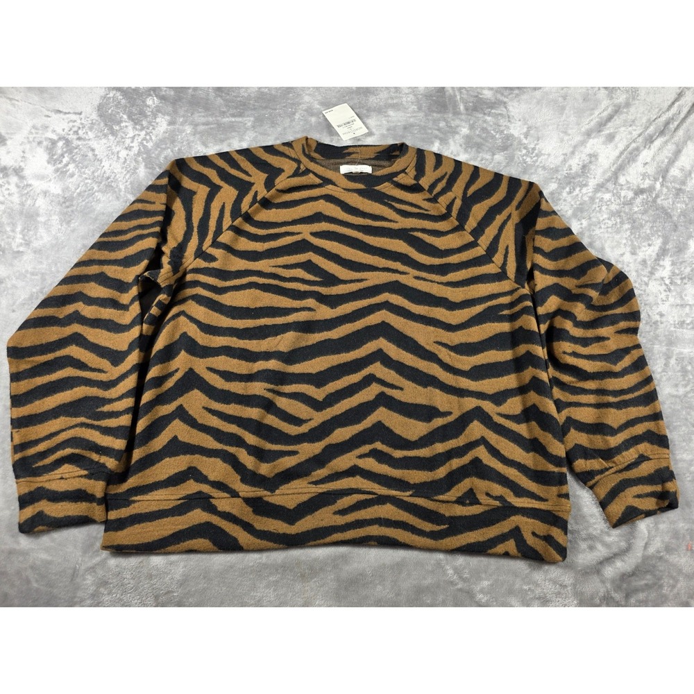 Lou & Grey Sweatshirt Women L Brown Zebra Print Raglan Crew Neck NWT